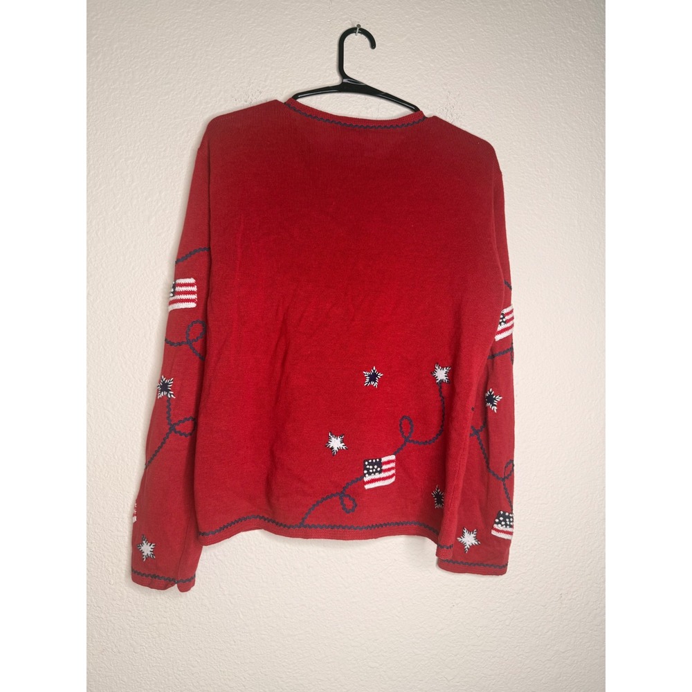 Talbots Petite M Patriotic Linen Blend Cardigan Sweater Red American Flag - Picture 2 of 6